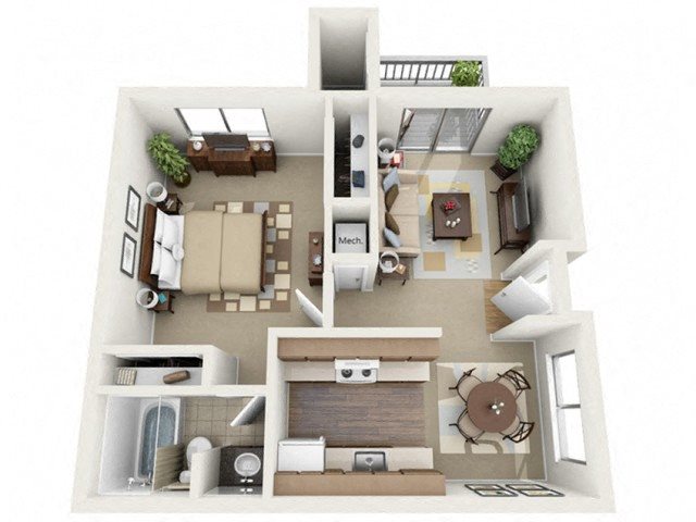 the One Bedroom floor plan
